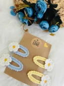 El Yapımı Kız Bebek Ve Çocuk Örgü Papatya 4 Lü Çıtçıt Toka Seti - 4