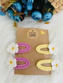 El Yapımı Kız Bebek Ve Çocuk Örgü Papatya 4 Lü Çıtçıt Toka Seti - 2