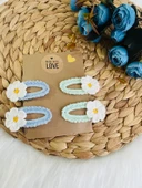 El Yapımı Kız Bebek Ve Çocuk Örgü Papatya 4 Lü Çıtçıt Toka Seti - 3