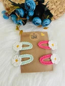 El Yapımı Kız Bebek Ve Çocuk Örgü Papatya 4 Lü Çıtçıt Toka Seti - 1