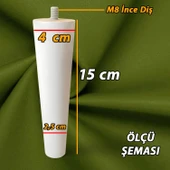 Ahşap Ayak Beyaz 15 Cm Dolap Mobilya Koltuk Kanepe Destek Ayağı Ayakları Konik M8 Civatalı - 2
