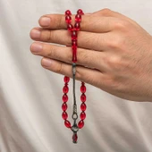 Gümüş 1000 Ayar Kazaz Püsküllü Sıkma Kehribar Tesbih - 1