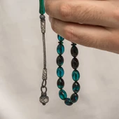 Gümüş Kazaz Püsküllü Sıkma Kehribar Tesbih - 3