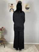 Kadın Ceket Yaka Gold Düğmeli Hırka ve Yüksek Bel Pantolon Alt Üst Triko Takım (Siyah) thumbnail 4