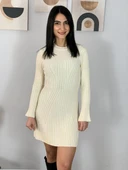 Kadın Mini Fitilli Kışlık Triko Elbise (Krem) - 3