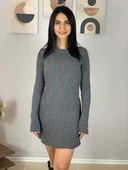 Kadın Mini Fitilli Kışlık Triko Elbise (Antrasit) - 6
