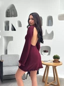 Sırt Pencereli Mini Triko Elbise - Bordo - 2