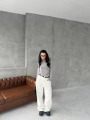 Bisiklet Yaka Uzun Kollu Crop - Gri - 2