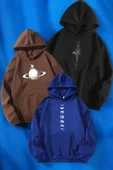 3'lu Paket Baskılı Oversize Unisex Sweatshirt - 5