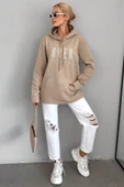 Kapüşonlu Baskılı  Pamuklu Oversize Sweatshirt - 3
