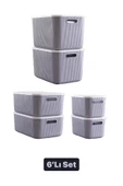 6'lı Set- Çok Amaçlı Dolap İçi Düzenleyici Kapaklı Saklama Kutusu 21-13-6,2 ( 2 Şerli Set) thumbnail 1