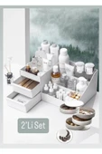 Elegance 2’li Kozmetik Düzenleyici Set ( Çekmeceli Rose Ve Döner takı kutusu ) Makyaj Organizer - 1
