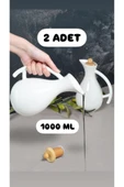 Fiona 1000 ml 2'li Porselen Yağlık Seti - Xl Bambu Kapaklı Yağdanlık sirkelik set thumbnail 1