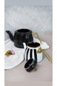 Retro Emaye Siyah Çizgili Çaydanlık 201344 - Emaye Demlik Seti Altın Kulp thumbnail 2