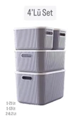 4'lü Storage Set Dolap Içi Düzenleyici Kapaklı Saklama Kutusu 21,13,6 lt Anaokulu Hobi Box thumbnail 1