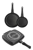 3 Parça Famos Double Grill Pan Tava Set- Çeyiz Seti All İn One - 1
