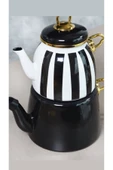 Retro Emaye Siyah Çizgili Çaydanlık 201344 - Emaye Demlik Seti Altın Kulp thumbnail 3