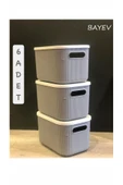 6 Adet 6lt Gri Çok Amaçlı Dolap Içi Düzenleyici Kapaklı Kutu thumbnail 3