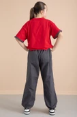 Füme Kız Çocuk Paraşüt Pantolonlu 2li Takım 20390 - 6
