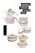 9 Parça Clodia Pembe Çiçekli  Emaye Çeyiz Seti - 2