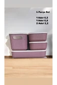 4'lü Mor Storage Set - Kapaklı Banyo Organizeri Çok Amaçlı kutu Saklama Kabı 3 Boy thumbnail 2