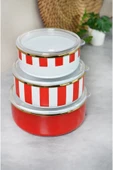 Emaye 3'Lü Kırmızı Çizgili Saklama Kabı 201335 thumbnail 2
