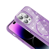 Apple iPhone 14 Pro Max Kılıf Magsafe Şarj Özellikli Parlayan Simli Redclick Okso Kapak - 4