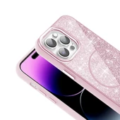 Apple iPhone 14 Pro Max Kılıf Magsafe Şarj Özellikli Parlayan Simli Redclick Okso Kapak - 6