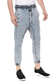 Erkek Yıkamalı Beli ve Paçası Lastikli Şalvar Model Kot Pantolon - 8