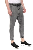 Erkek Yıkamalı Beli ve Paçası Lastikli Şalvar Model Kot Pantolon - 3