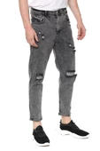 Erkek Bol Kesim Yırtık Detaylı Eskitme Efektli Jean Kot Pantolon - 7