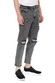 Erkek Bol Kesim Yırtık Detaylı Eskitme Efektli Jean Kot Pantolon - 9