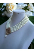 Kristal Taşlı Inci Choker Tasma Kolye thumbnail 2