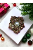 Pembe Taşlı Küçük Çiçek Motif Broş - 1