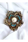 Pembe Taşlı Küçük Çiçek Motif Broş - 9