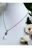 Oval Kristal Taşlı Mayorka İnci Kolye - 6