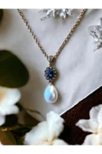 Oval Kristal Taşlı Mayorka İnci Kolye - 7
