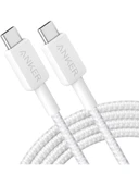 (OUTLET) Anker 322 PowerLine USB-C to USB-C Örgülü Kablo 3ft/0.9m 60W - USB-IF - Beyaz - A81F5 (Anker Türkiye Garantili) - 1