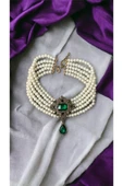 Baget ve Su Damlası Taşlı İnci Choker Kolye - 5