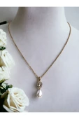 Oval Kristal Taşlı Mayorka İnci Kolye - 1