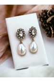 Oval Kristal Taşlı İnci Küpe - 10