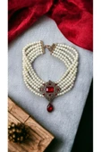 Baget ve Su Damlası Taşlı İnci Choker Kolye - 12
