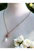 Oval Kristal Taşlı Mayorka İnci Kolye - 9