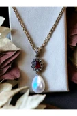 Oval Kristal Taşlı Mayorka İnci Kolye - 11