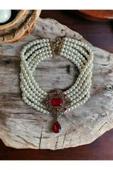 Baget ve Su Damlası Taşlı İnci Choker Kolye - 11