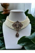 Baget ve Su Damlası Taşlı İnci Choker Kolye - 7