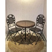 Panalı Ferforje Metal Masa Sandalye Seti Brown MG43 - 1