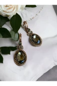 Kristal Taşlı Oval Kesim Sallantılı Küpe - 1