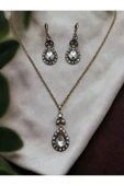 Kristal Taşlı Su Damlası Kolye ve Küpe Seti - 2
