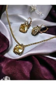 Sarı Kristal Taşlı Kolye ve Küpe Seti thumbnail 1